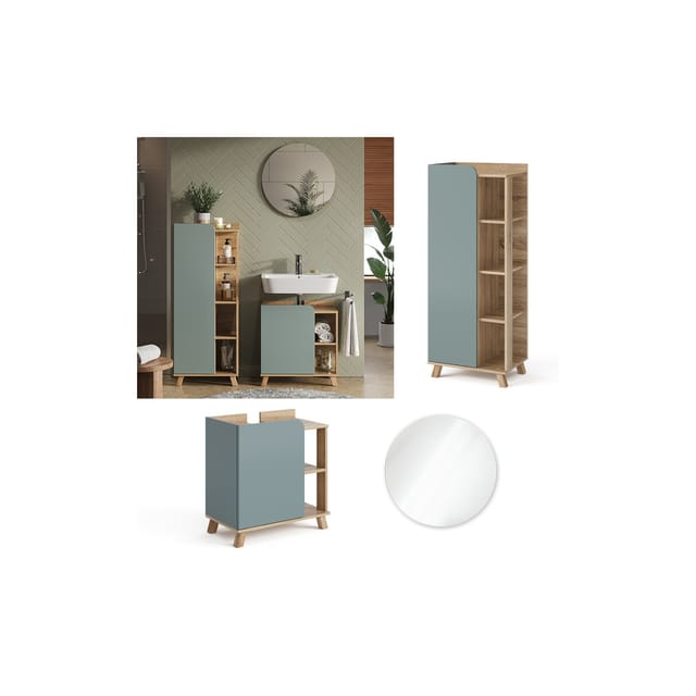 Vicco Badmöbel-Set Karen Sonoma/Blau-Grau 3 Teile