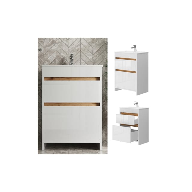 Vicco Badmöbel-Set Detmold Weiß 2 Teile Unterschrank 60 cm