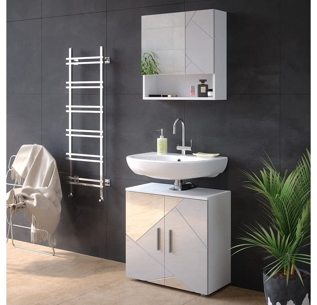 Vicco Badmöbel-Set Irma Weiß Hochglanz mit Einsätzen 2 Teile Unterschrank 60 cm
