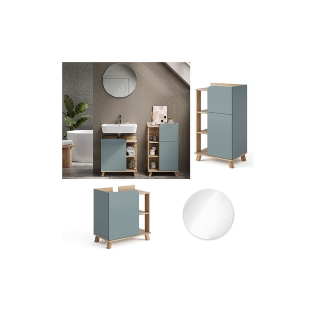 Vicco Badmöbel-Set Karen Sonoma/Blau-Grau 3 Teile mit Midischrank