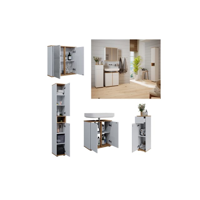 Vicco Badmöbel-Set Didi Weiß/Artisan 4 Teile mit Hochschrank und Midischrank mit Schubladen