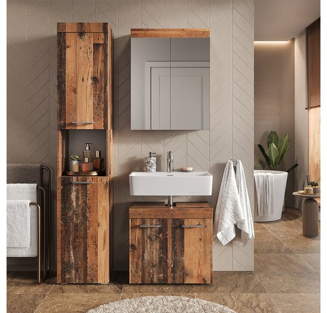 Vicco Badmöbel-Set Luna Oldstyle 3 Teile mit Hochschrank