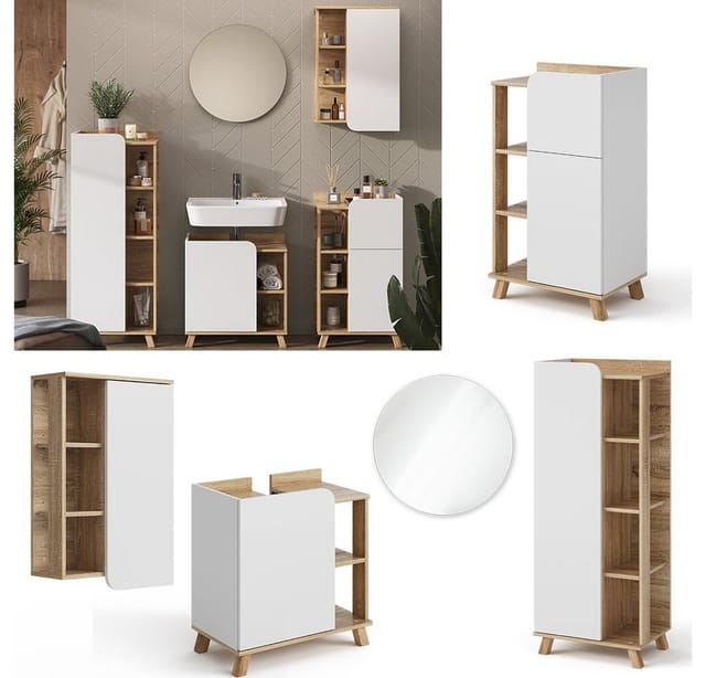Vicco Badmöbel-Set Karen Sonoma/Weiß 5 Teile
