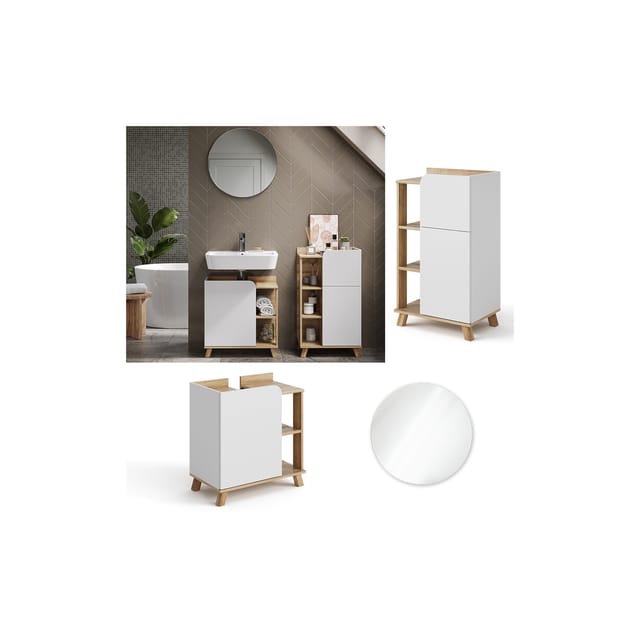 Vicco Badmöbel-Set Karen Sonoma/Weiß 3 Teile mit Midischrank