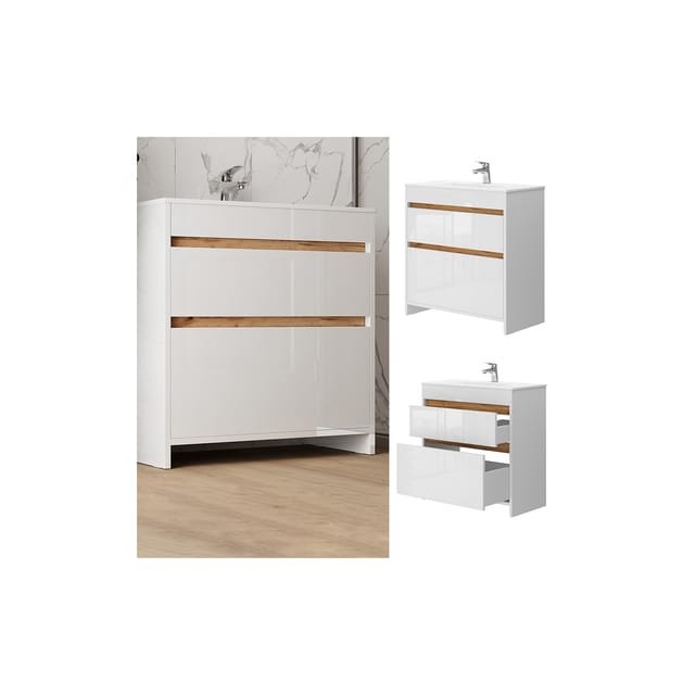 Vicco Badmöbel-Set Detmold Weiß 2 Teile Unterschrank 80 cm