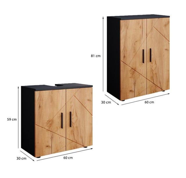 Vicco Badezimmermöbel-Set Irma Goldkraft Eiche/Anthrazit 2 Teile mit Midischrank