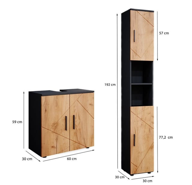 Vicco Badezimmermöbel-Set Irma Goldkraft Eiche/Anthrazit 2 Teile mit Hochschrank