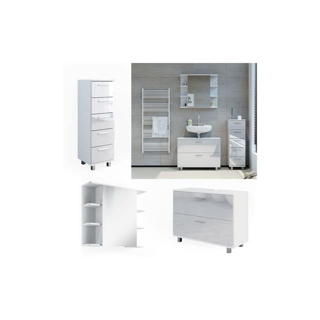 Vicco Badmöbel-Set Ilias Weiß Hochglanz 3 Teile mit Unterschrank 80 cm