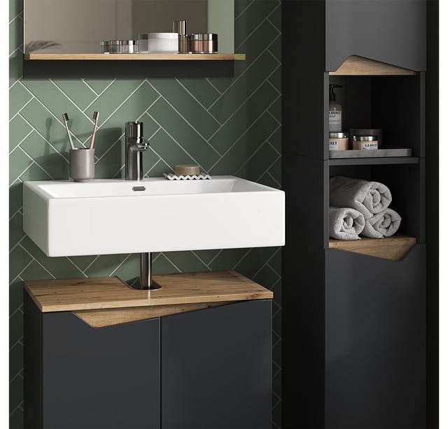 Vicco Badmöbel-Kombination Marelle Anthrazit/Artisan-Eiche 3 Teile mit Hochschrank