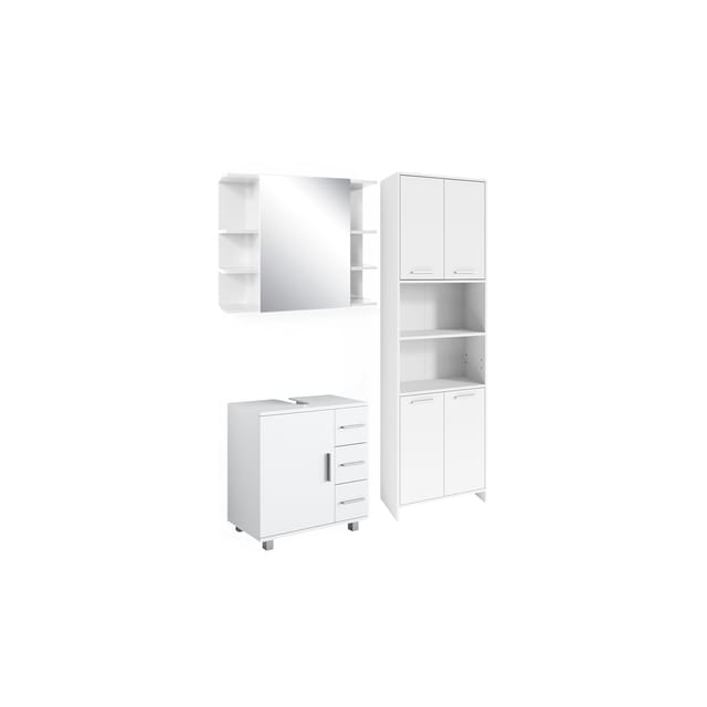 Vicco Badmöbel-Set Maris Weiß 3 Teile mit Hochschrank Bad Spiegelschrank und Waschbeckenunterschrank