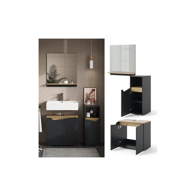 Vicco Badmöbel-Kombination Marelle Anthrazit/Artisan-Eiche 3 Teile mit Midischrank