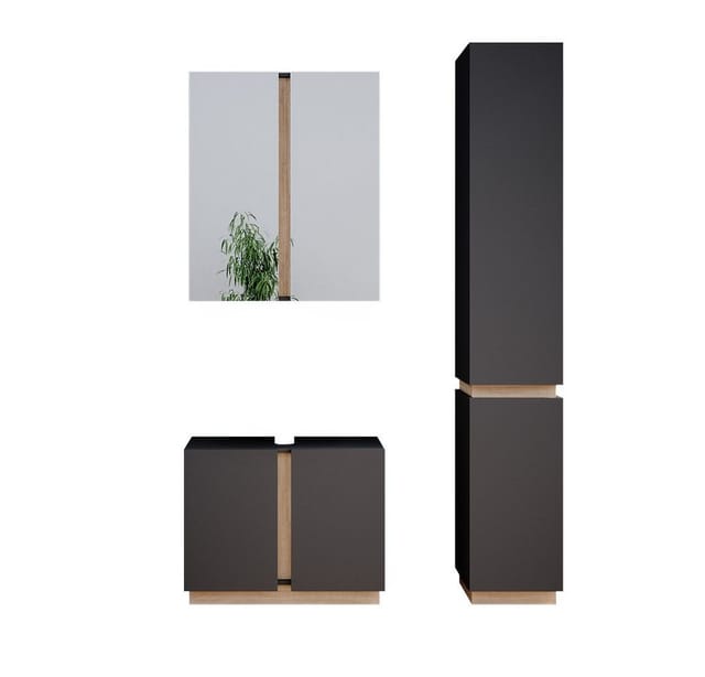 Vicco Badmöbel-Set Gloria Anthrazit/Sonoma 3 Teile mit Hochschrank