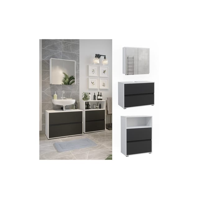 Vicco Badezimmer-Set Maltin Weiß/Anthrazit 3 Teile