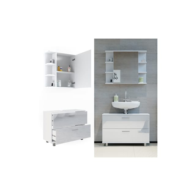 Vicco Badmöbel-Set Ilias Weiß Hochglanz 2 Teile Unterschrank 80 cm