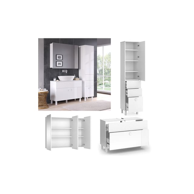 Vicco Badmöbel-Set Sola Weiß 3 Teile mit Hochschrank