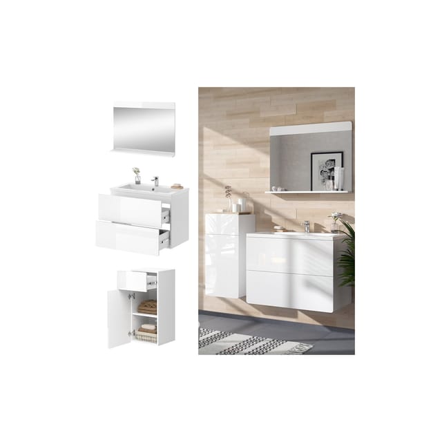 Vicco Badmöbel-Set Izan Weiß Hochglanz 4 Teile mit Midischrank