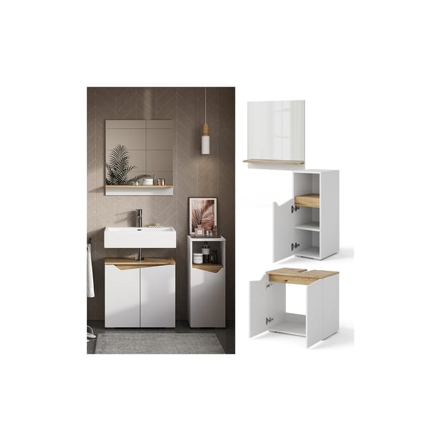 Vicco Badmöbel-Set Marelle Weiß/Artisan-Eiche 3 Teile mit Midischrank