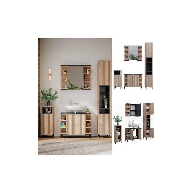 Vicco Badmöbel-Set Aquis Sonoma/Anthrazit 4 Teile