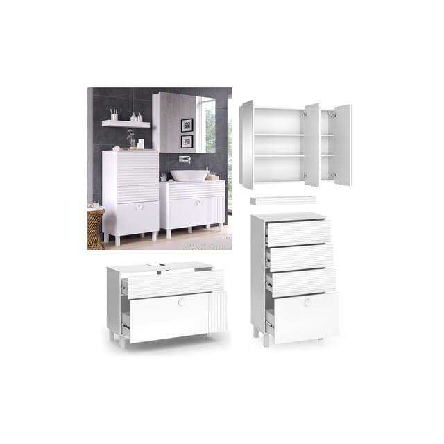 Vicco Badmöbel-Set Sola Weiß 3 Teile mit Midischrank