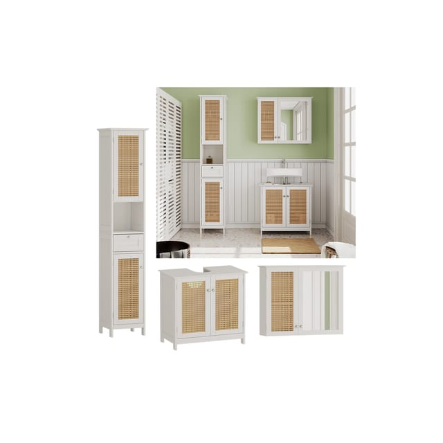 Vicco Badmöbel-Set Rosario Weiß 3 teilig mit Hochschrank