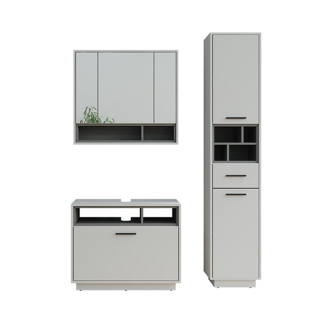 Vicco - Badmöbel-set Beatrice, Grau/anthrazit, 3 Teile Mit Hochschrank