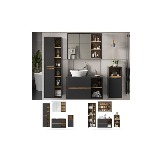 Vicco Badmöbel-Set Viola Anthrazit/Eiche 4 Teile