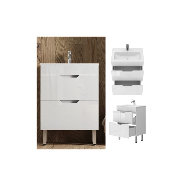 Vicco Badmöbel-Set Clayton Weiß Hochglanz 2 Teile Unterschrank 60 cm