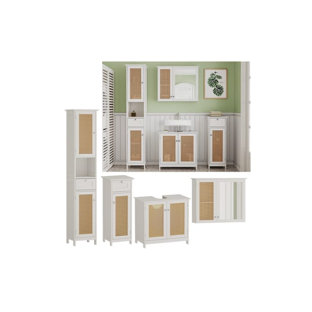 Vicco Badmöbel-Set Rosario Weiß 4 teilig mit Hochschrank