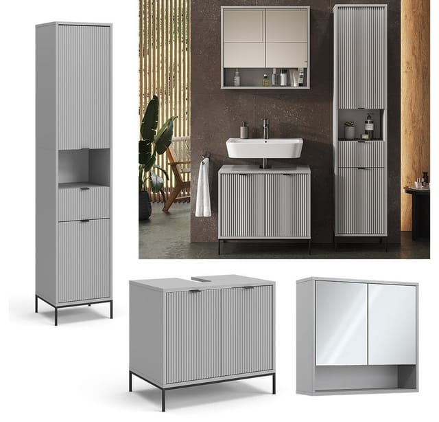 Vicco Badmöbel-Set Eliza Grau 3 Teile mit Hochschrank