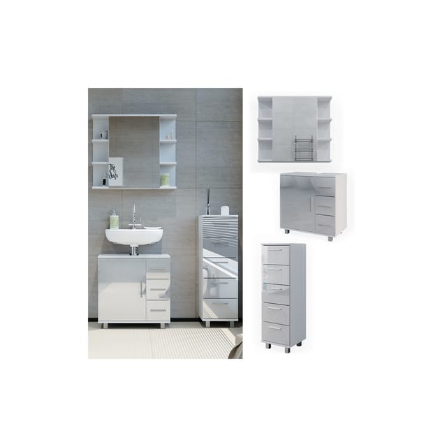 Vicco Badmöbel-Set Ilias Weiß Hochglanz 3 Teile mit Midischrank