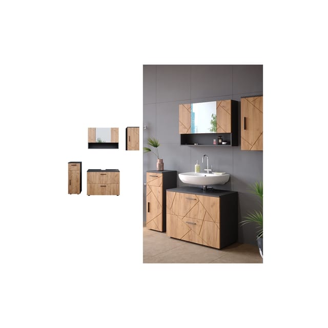 Vicco Badmöbel-Set Irma Anthrazit/Eiche 4 Teile