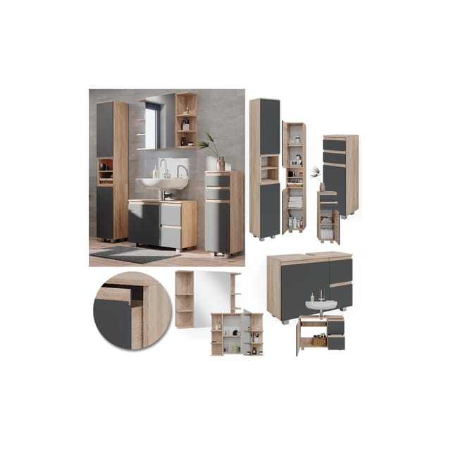 Vicco Badmöbel-Set J-Shape Sonoma/Anthrazit 4 Teile