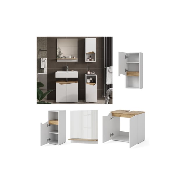 Vicco Badmöbel-Set Marelle Weiß/Artisan-Eiche 4 Teile