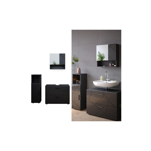 Vicco Badmöbel-Set Irma Anthrazit Hochglanz 3 Teile mit Midischrank