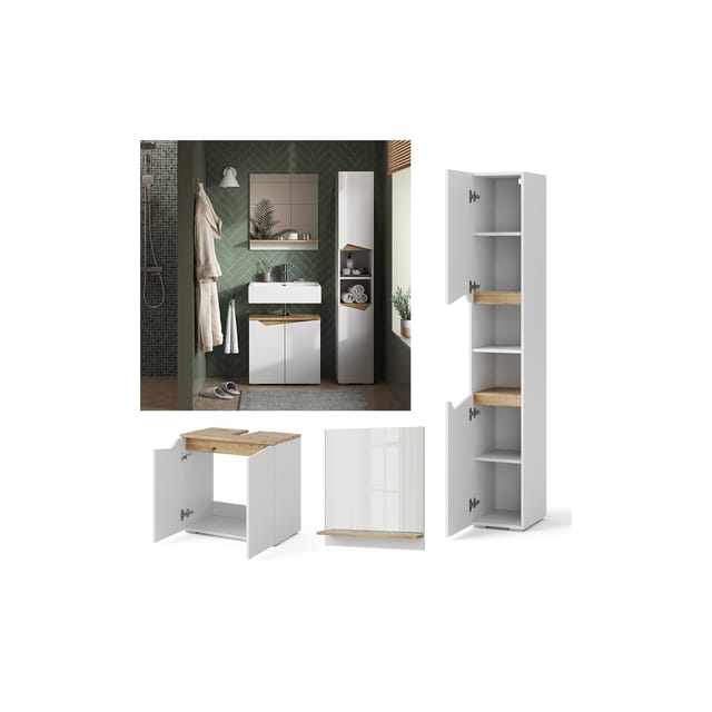 Vicco Badmöbel-Set Marelle Weiß/Artisan-Eiche 3 Teile mit Hochschrank
