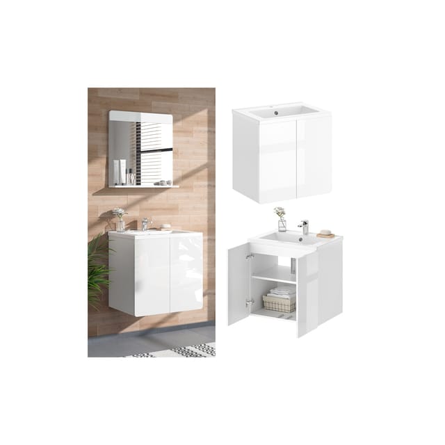 Vicco Waschbeckenunterschrank Izan Weiß Hochglanz 57 x 58 cm