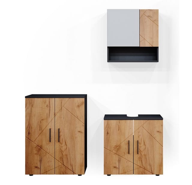 Vicco Badmöbel-Set Irma Anthrazit/Eiche 3 Teile mit Unterschrank 60 cm