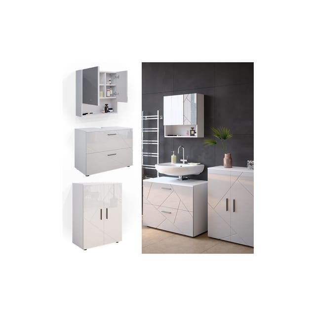Vicco Badmöbel-Set Irma Weiß Hochglanz 3 Teile mit Unterschrank 80 cm