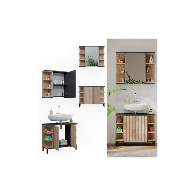 Vicco Badmöbel-Set Aquis Sonoma/Anthrazit 2 Teile