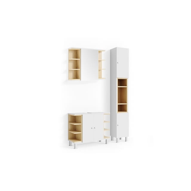 Vicco Badmöbel-Set Aquis Weiß/Sonoma 3 Teile mit Hochschrank