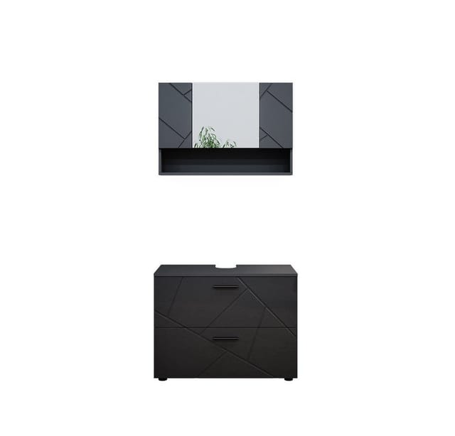 Vicco Badmöbel-Set Irma Anthrazit Hochglanz 2 Teile Unterschrank 80 cm