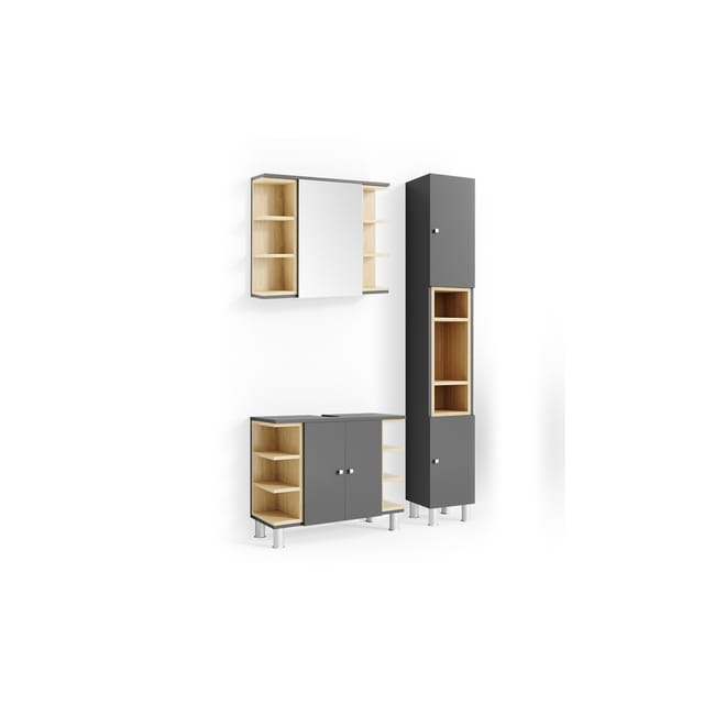 Vicco Badmöbel-Set Aquis Anthrazit/Sonoma 3 Teile mit Hochschrank