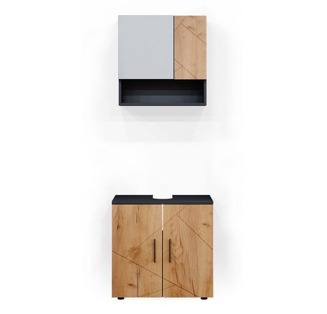 Vicco Badmöbel-Set Irma Anthrazit/Eiche 2 Teile Unterschrank 60 cm