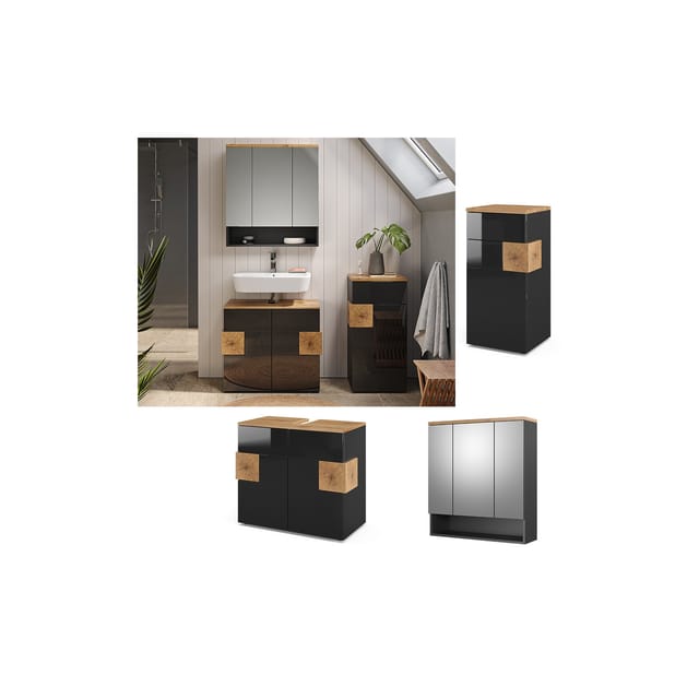 Vicco Badmöbel-Set Eden Anthrazit/Artisan-Eiche 3 Teile
