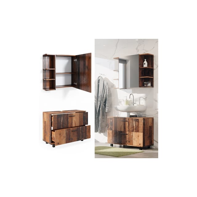 Vicco Badmöbel-Set Ilias Eiche Rustikal 2 Teile Unterschrank 80 cm