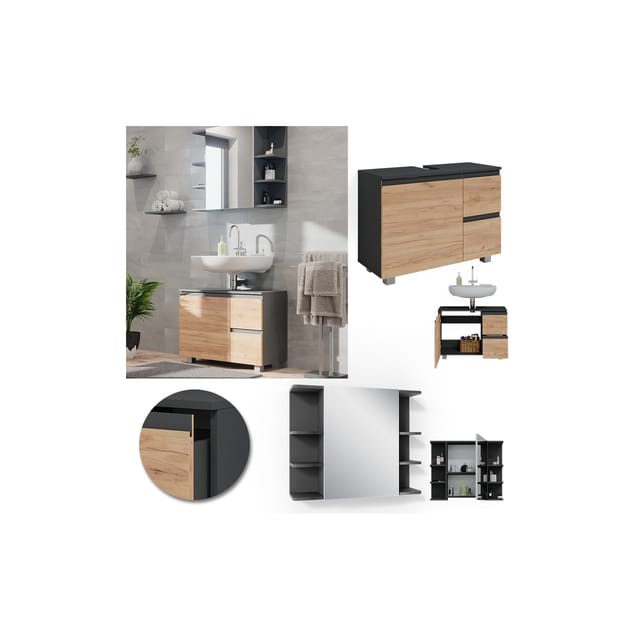 Vicco Badmöbel-Set J-Shape Anthrazit/Eiche 2 Teile