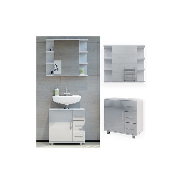 Vicco Badmöbel-Set Ilias Weiß Hochglanz 2 Teile