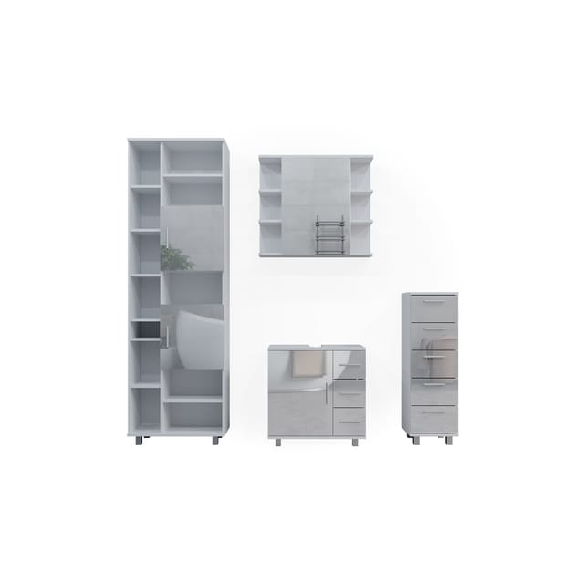 Vicco Badmöbel-Set Ilias Weiß Hochglanz 4 Teile