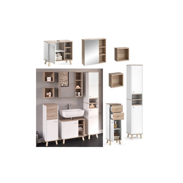 Vicco Badmöbel-Set Senyo Weiß/Sonoma 5 Teile