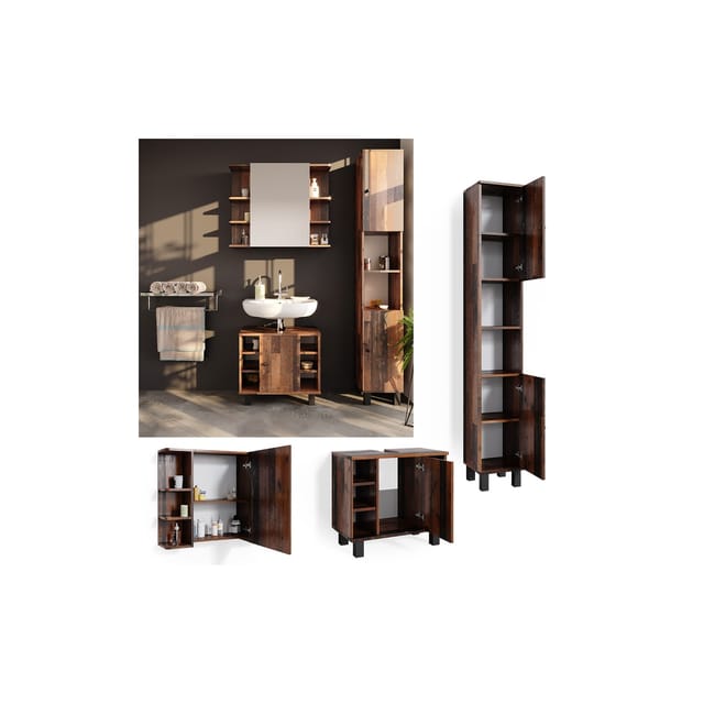 Vicco Badmöbel-Set Fynn Antikholz 3 Teile mit Hochschrank